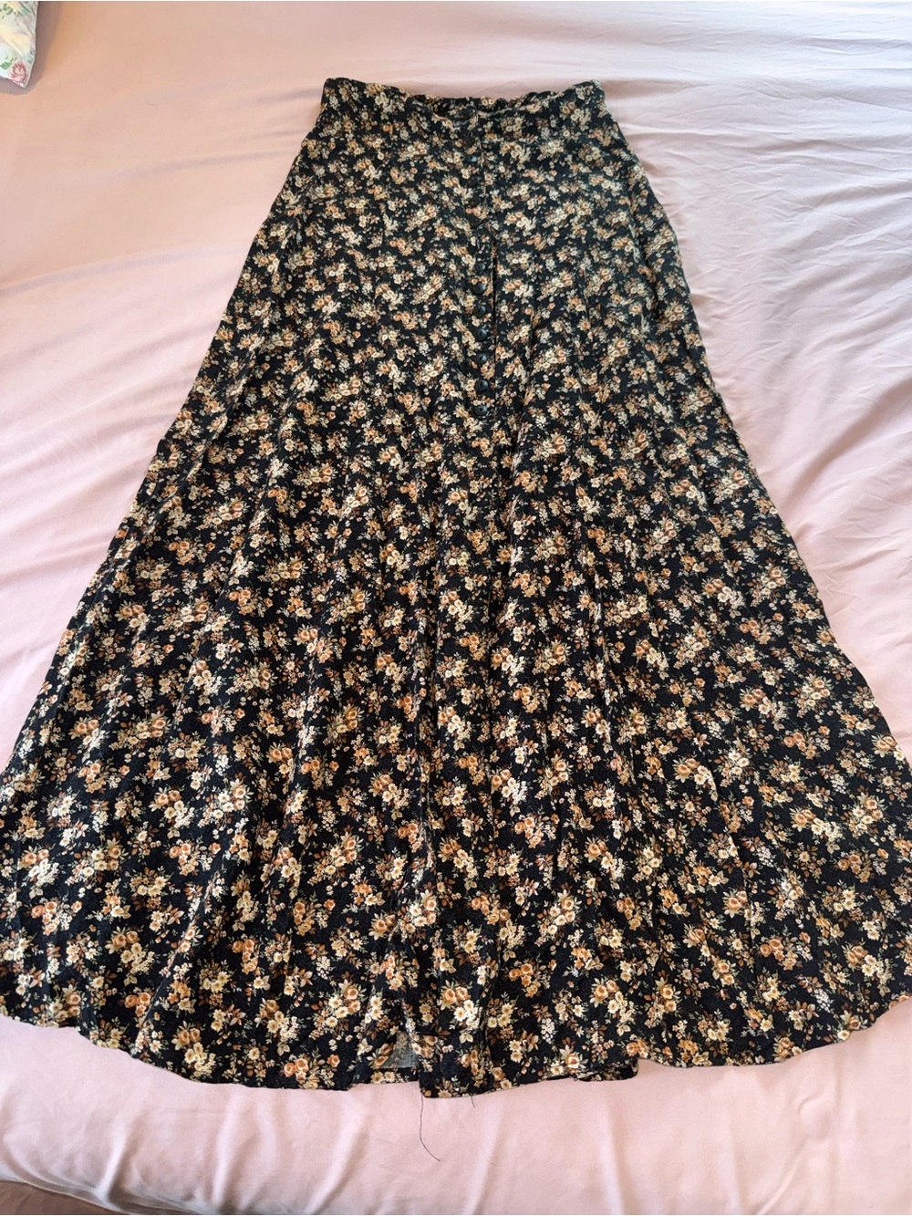 Vintage Streetwear Floral Button Front Maxi Skirt Xs